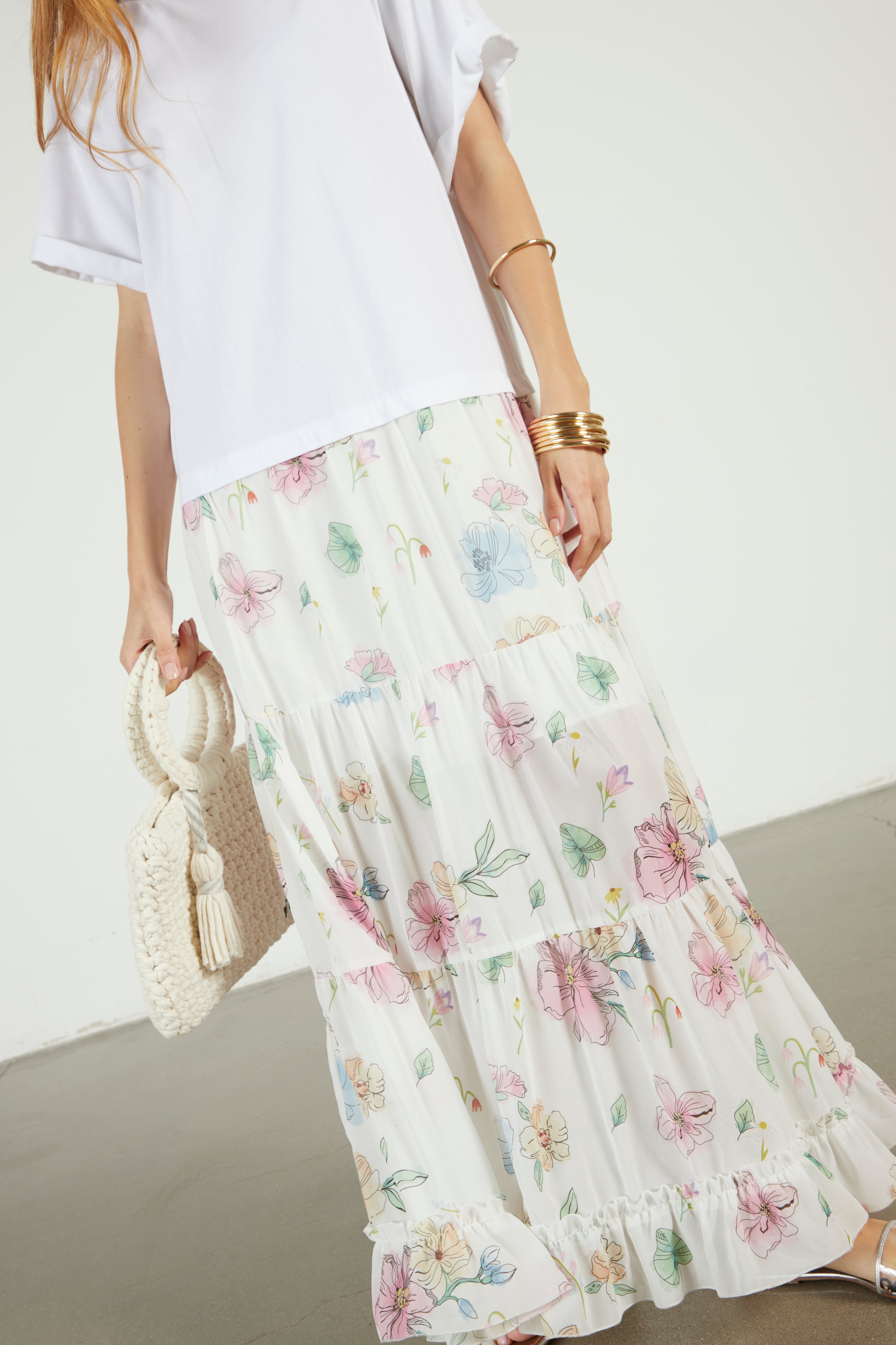 T-shirt Dress With Floral Print White