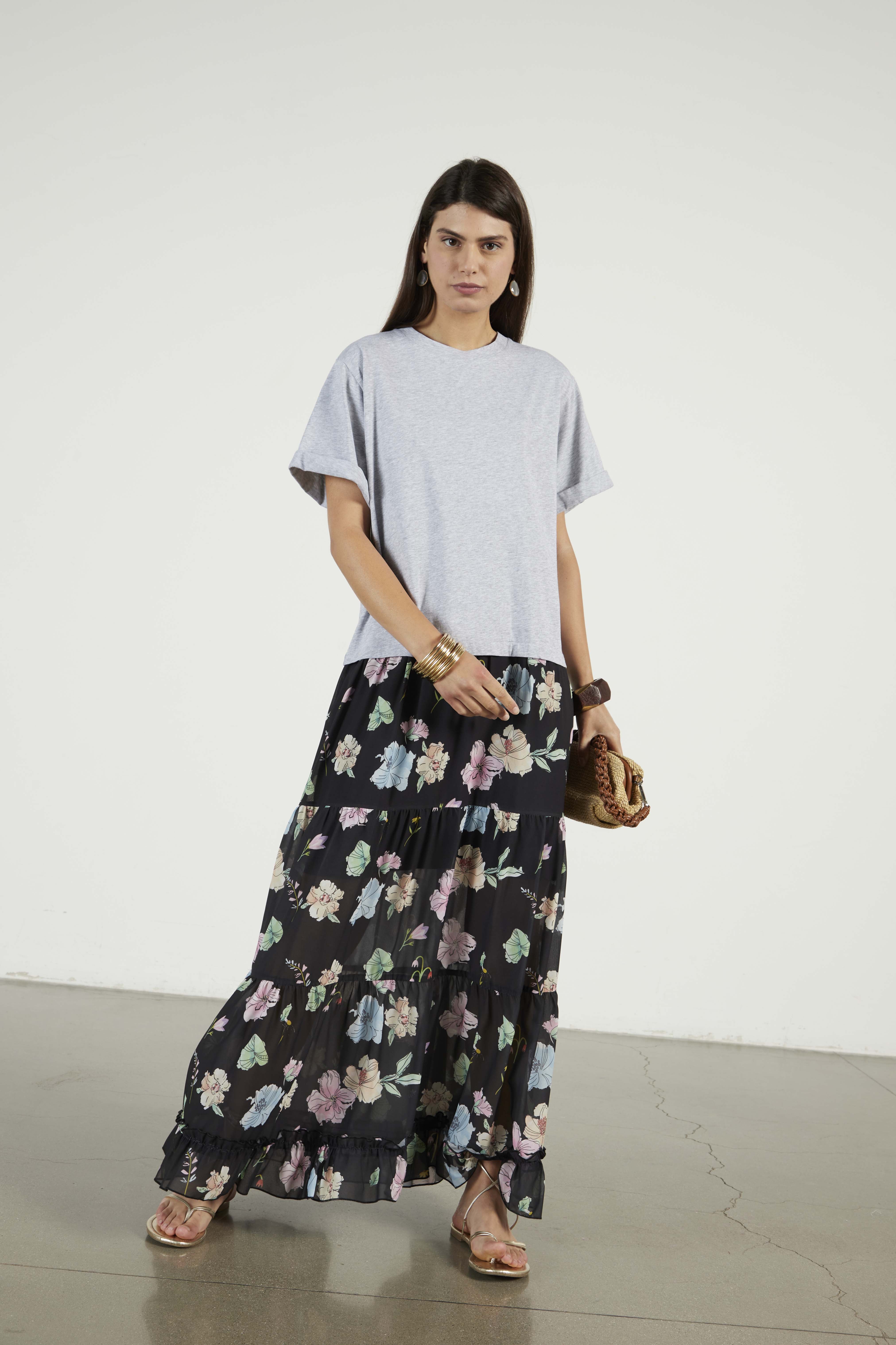 T-shirt Dress With Floral Print Black