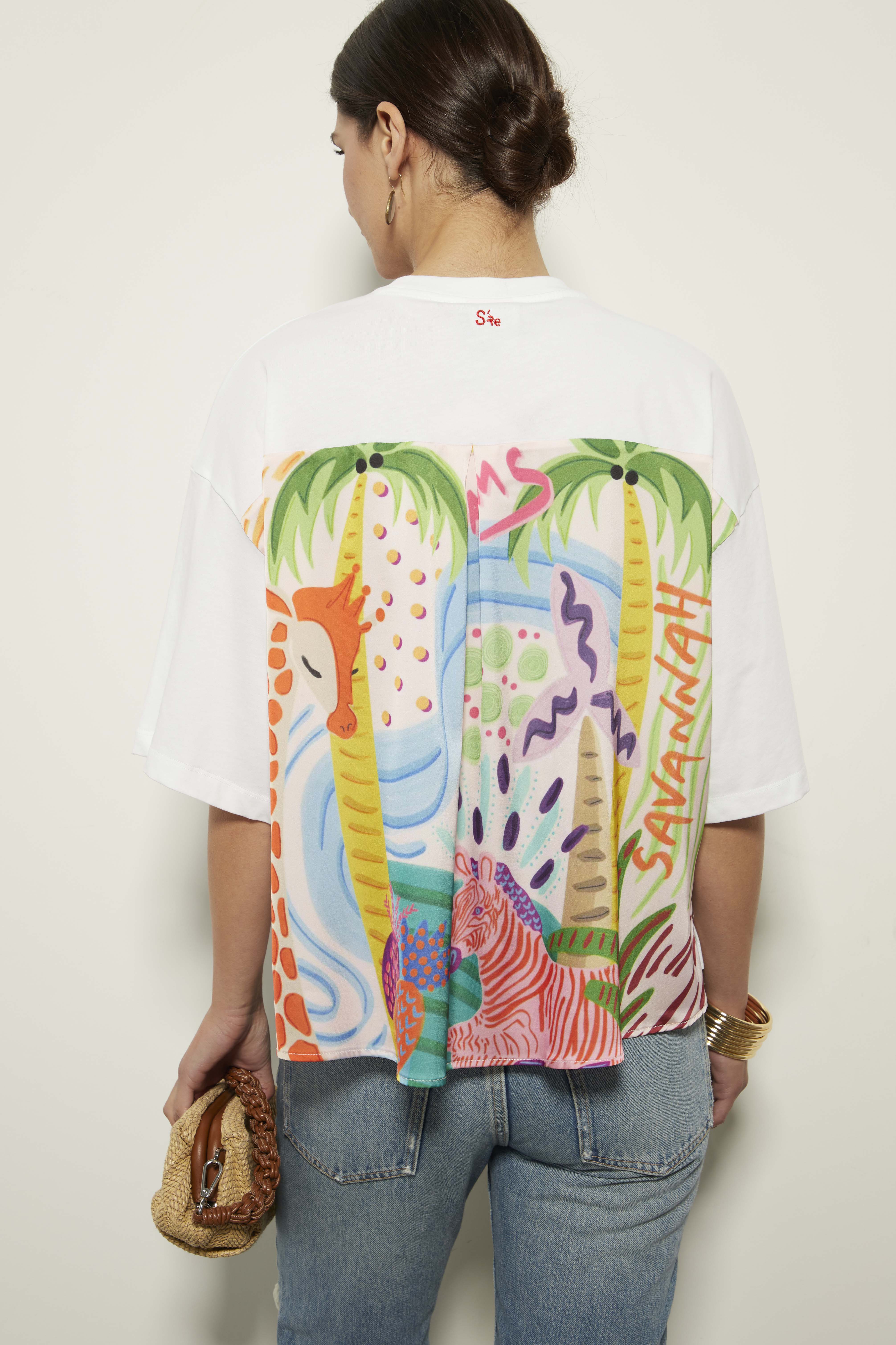 White T-shirt with floral texture and graphic details