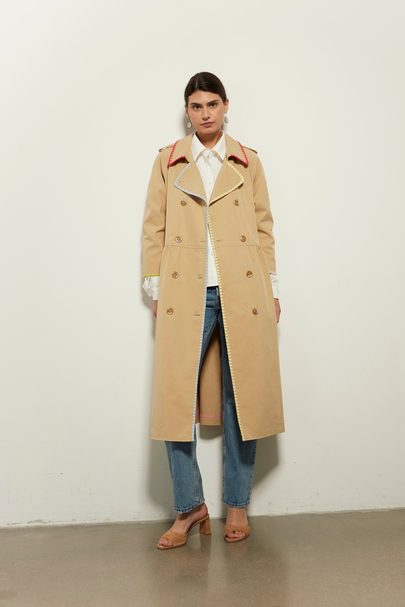 Embrodeiry Beige Trench Coat