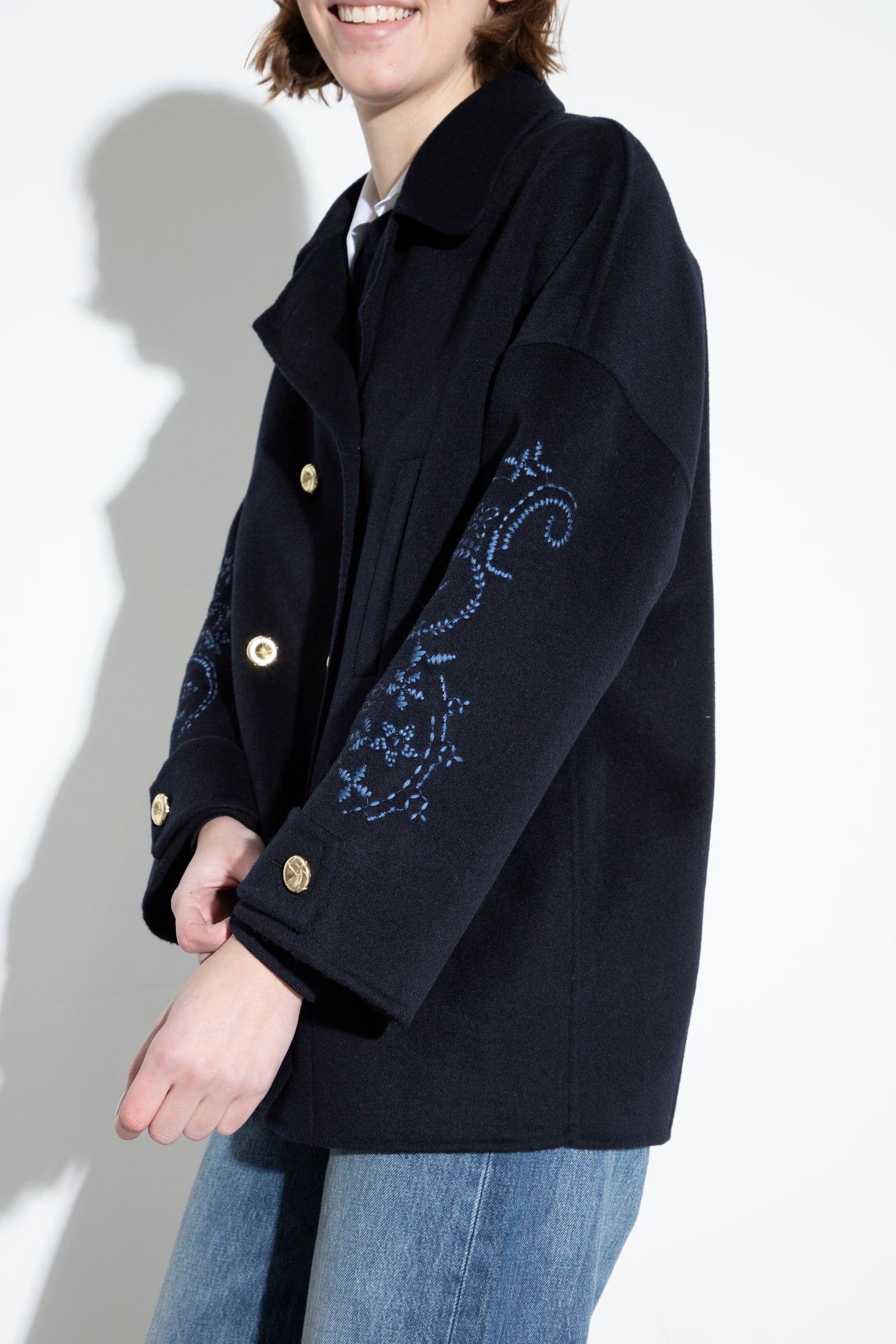 Peacot Embroidery In Wool Blue