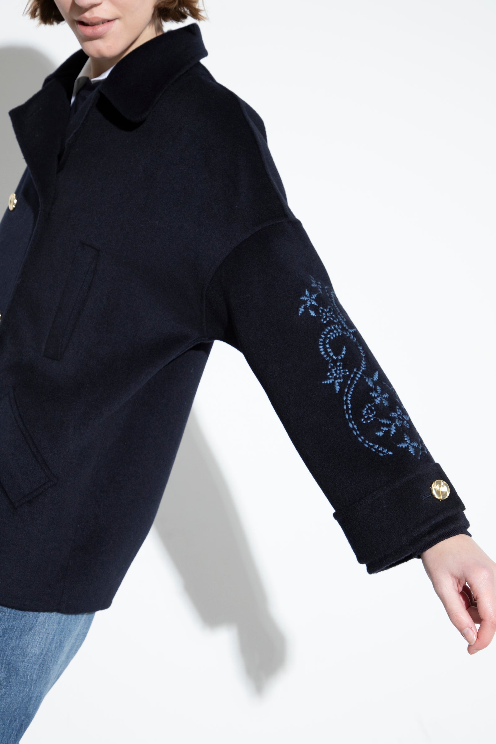 Peacot Embroidery In Wool Blue