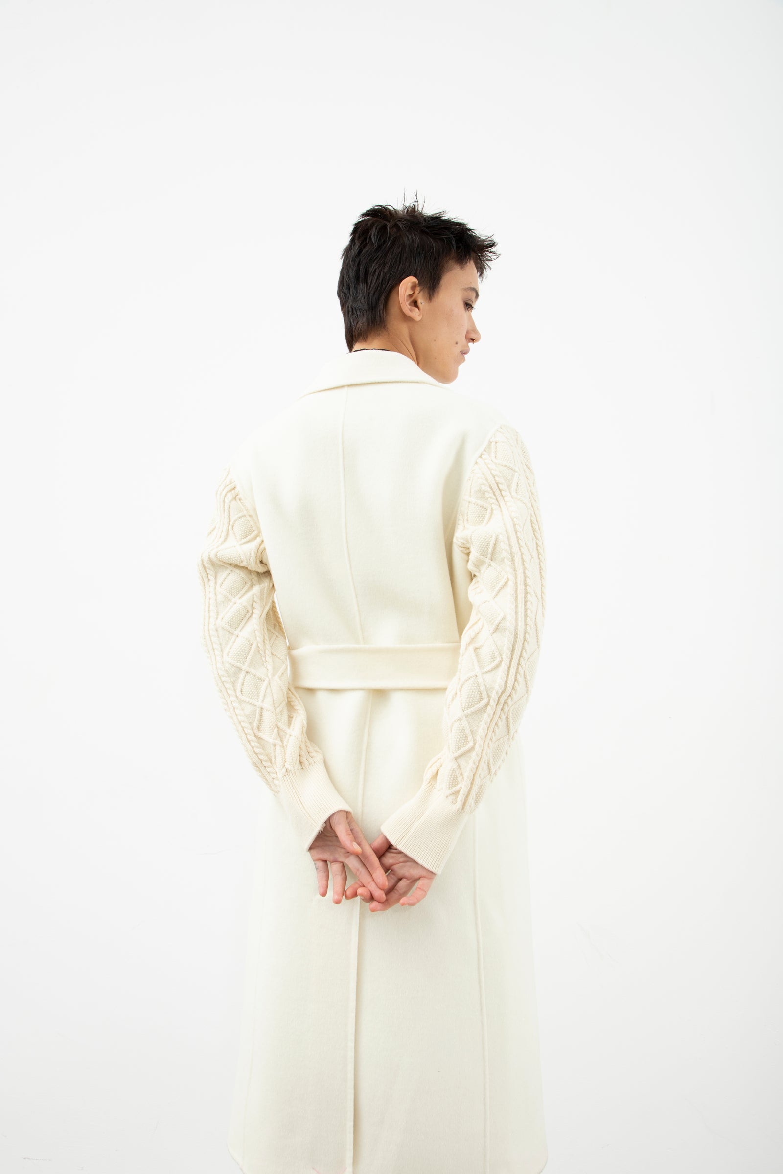 Wool Coat With Knitwear Details Ivory