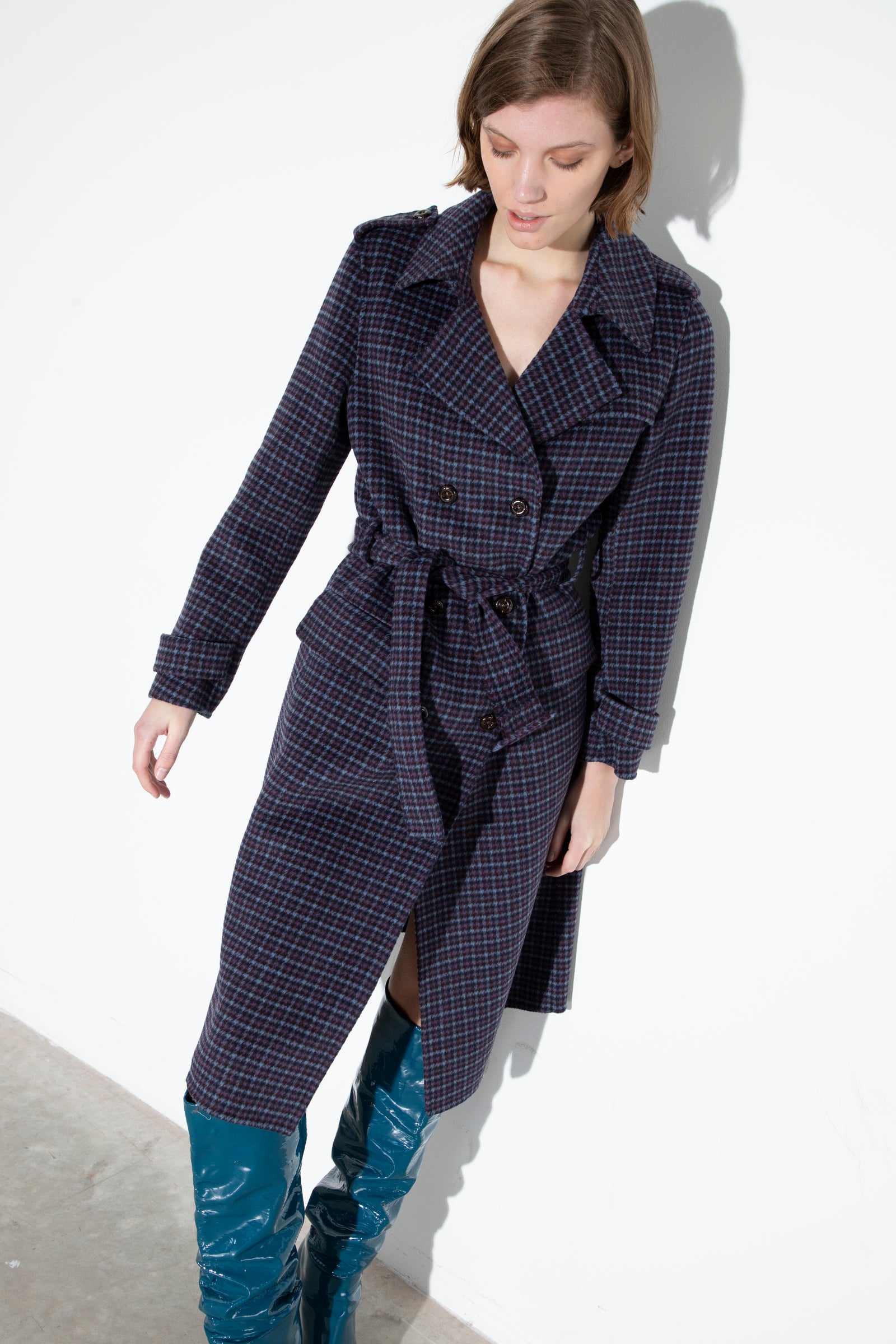 Trench Coat In Wool Purple Tweed