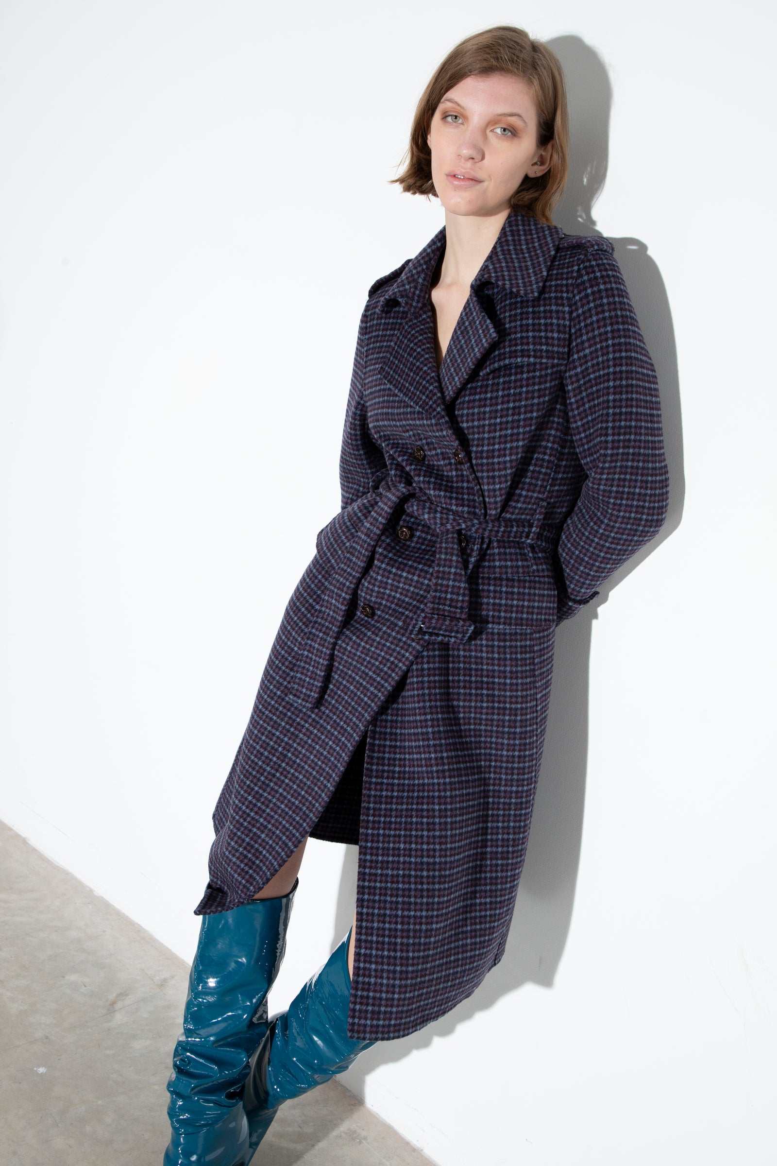 Trench Coat In Wool Purple Tweed