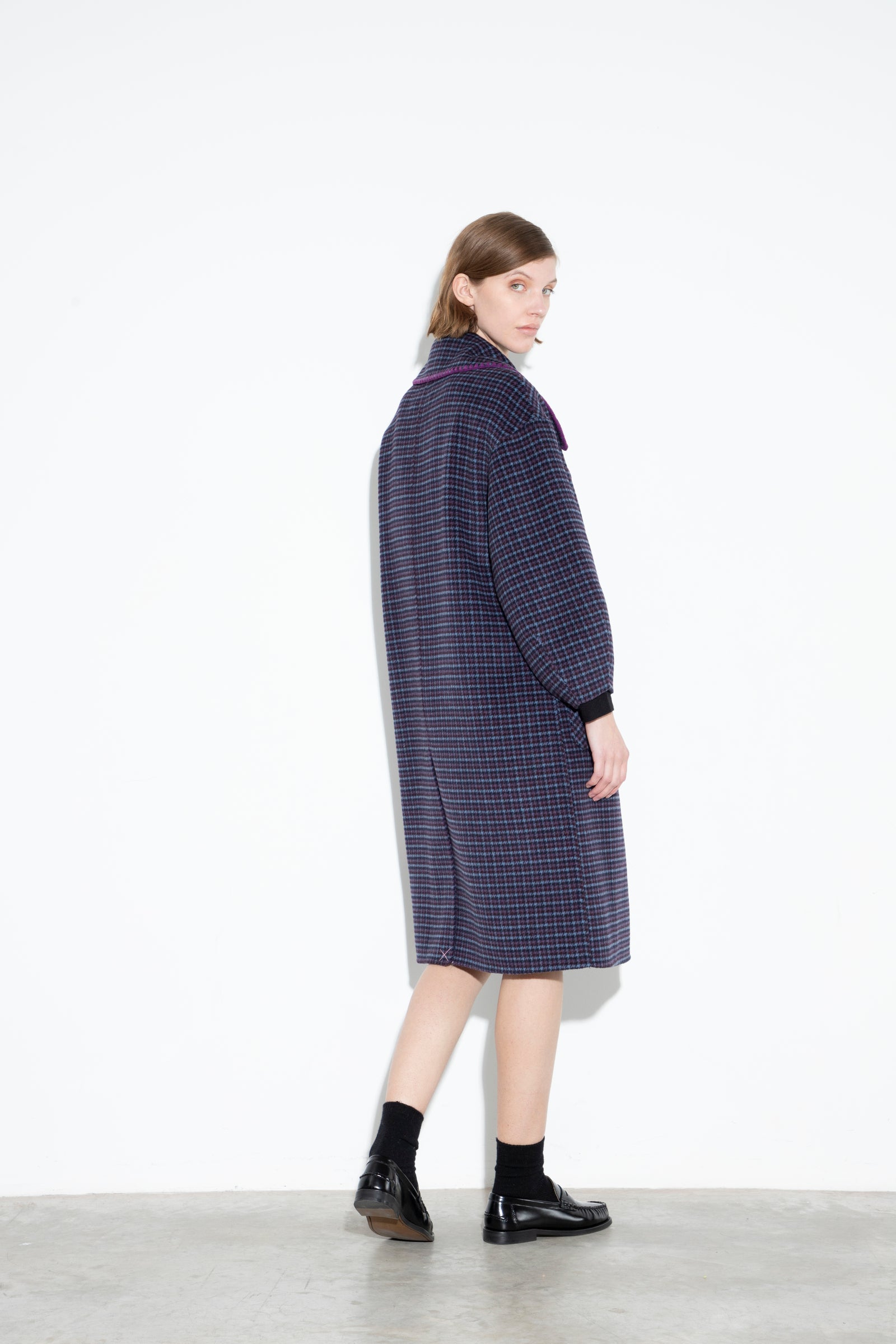 Wool Embroidery Coat Purple Tweed