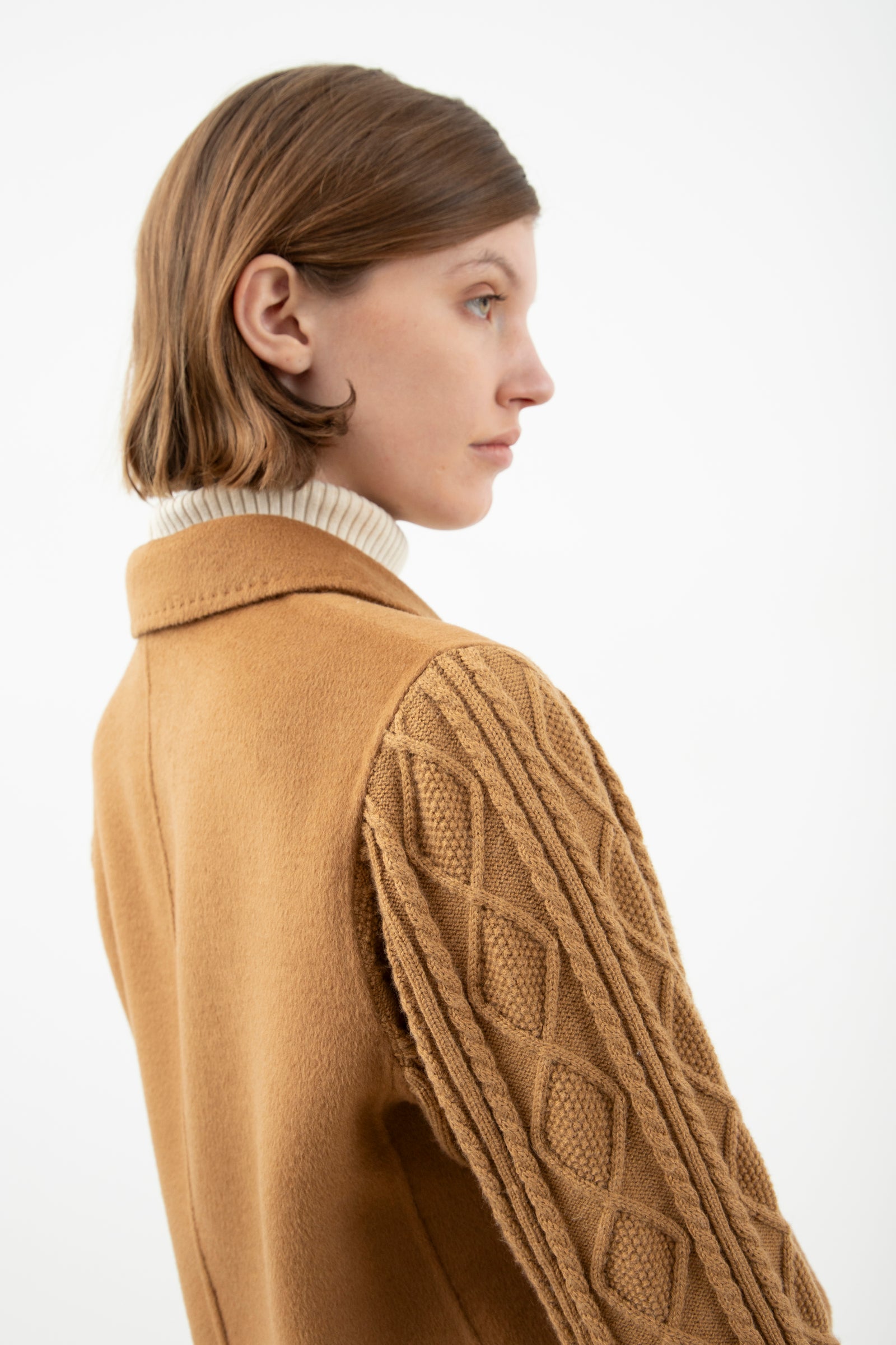 Wool Blazer With Knitwear Details Camel