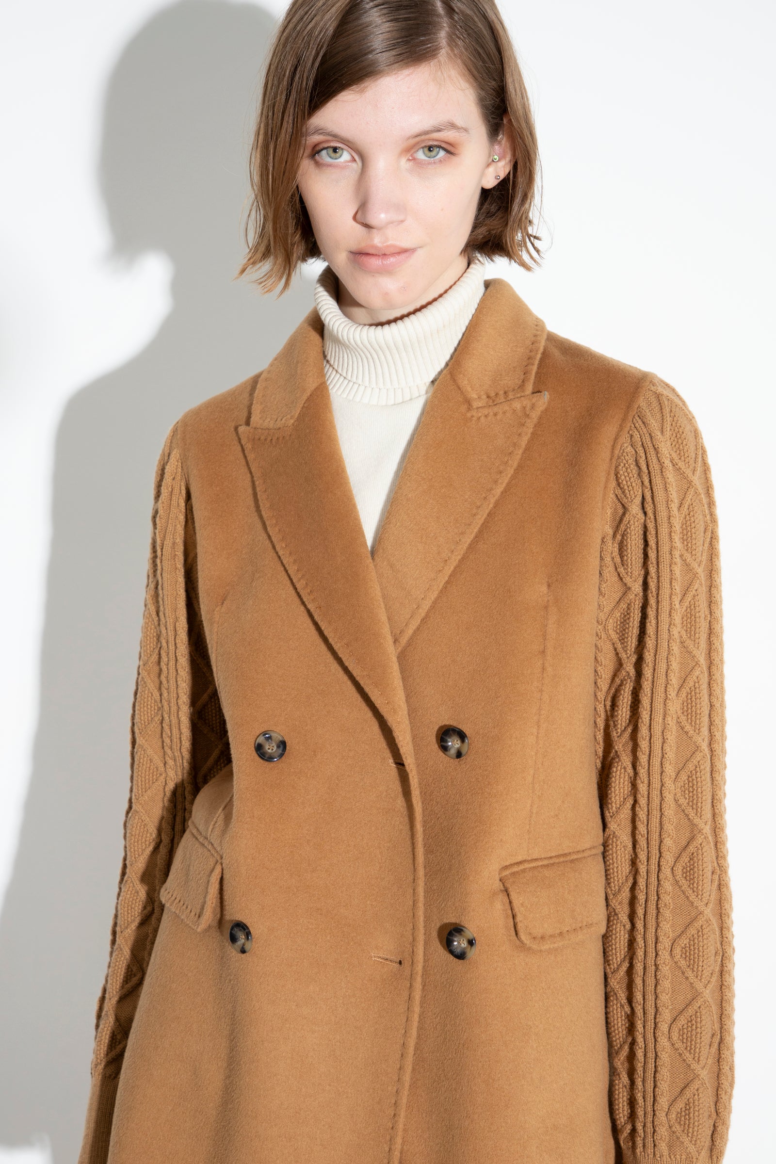 Wool Blazer With Knitwear Details Camel