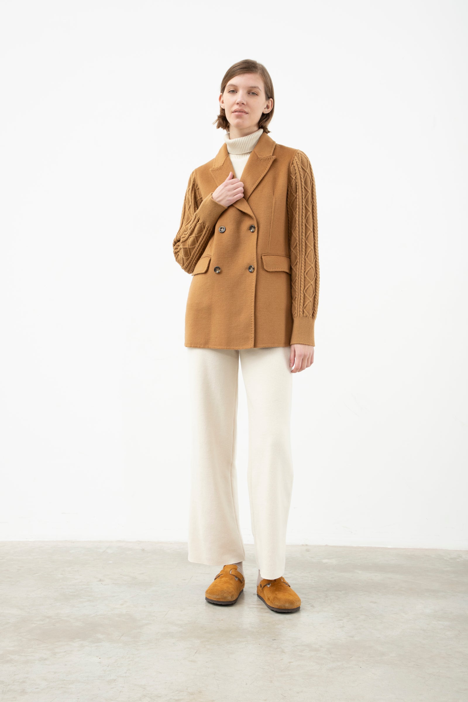 Wool Blazer With Knitwear Details Camel