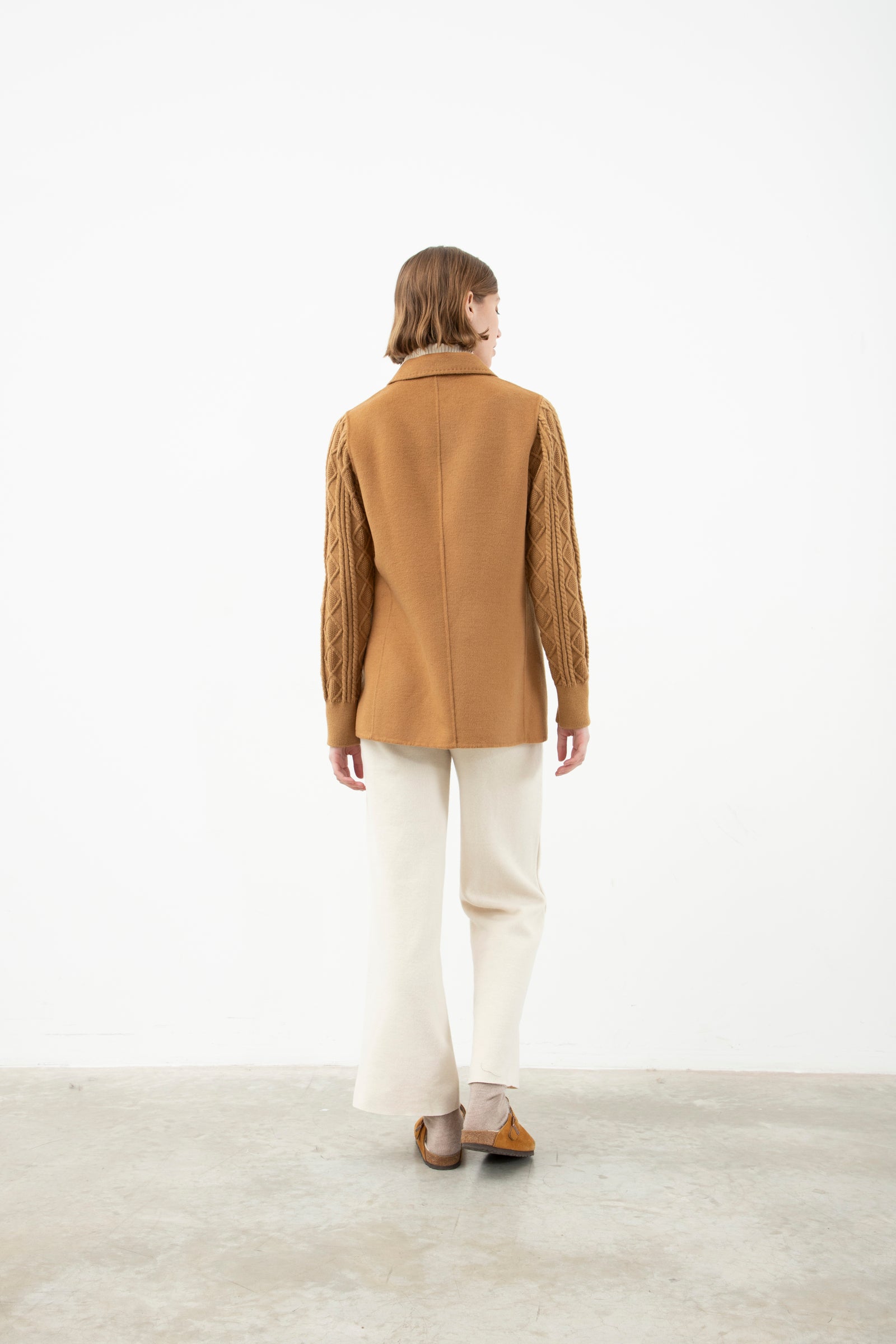 Wool Blazer With Knitwear Details Camel