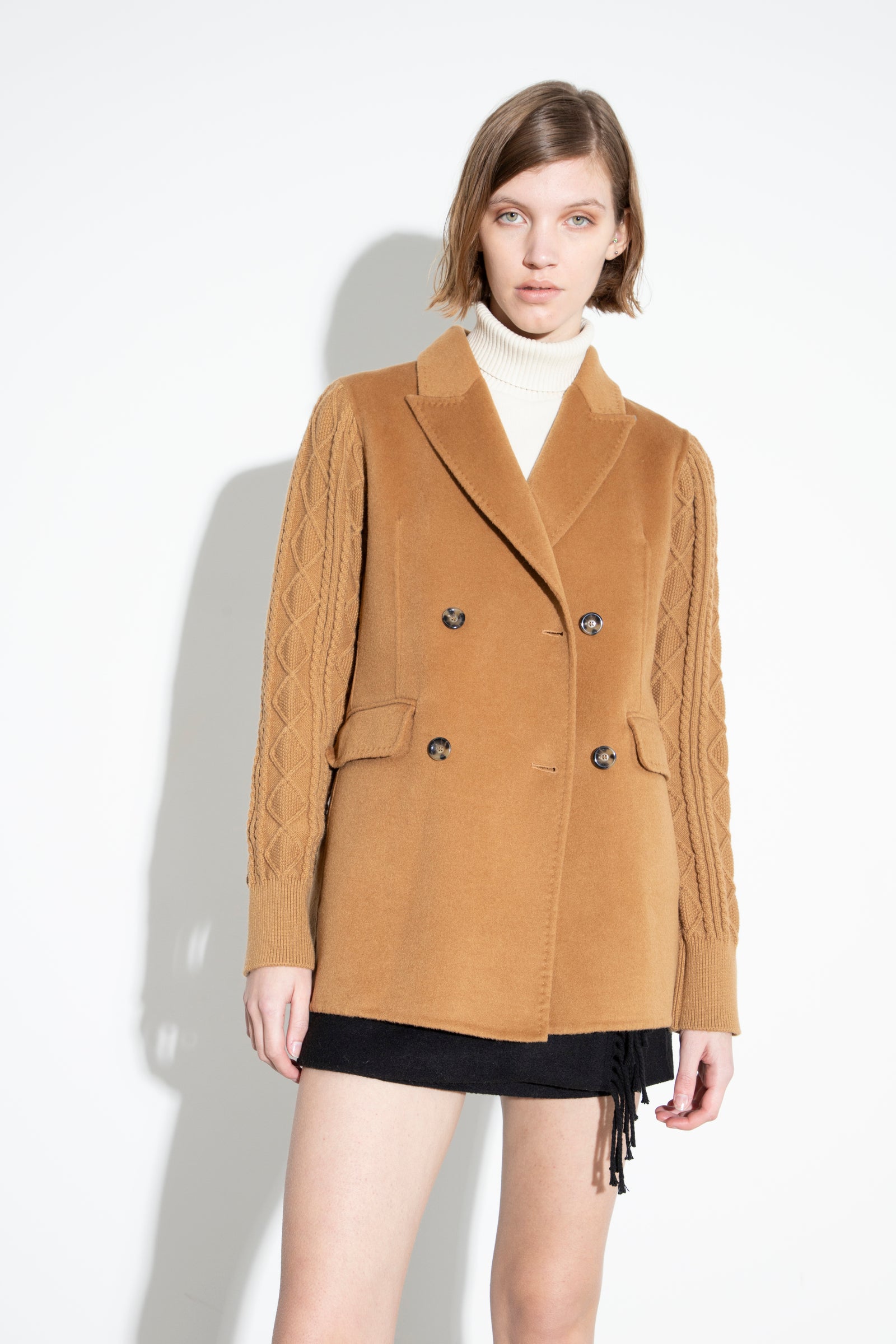 Wool Blazer With Knitwear Details Camel