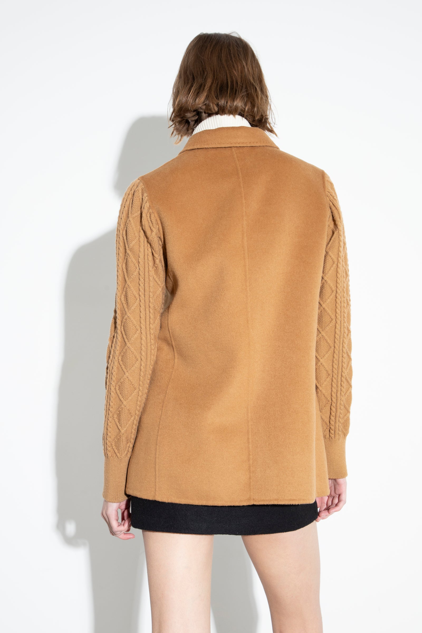 Wool Blazer With Knitwear Details Camel