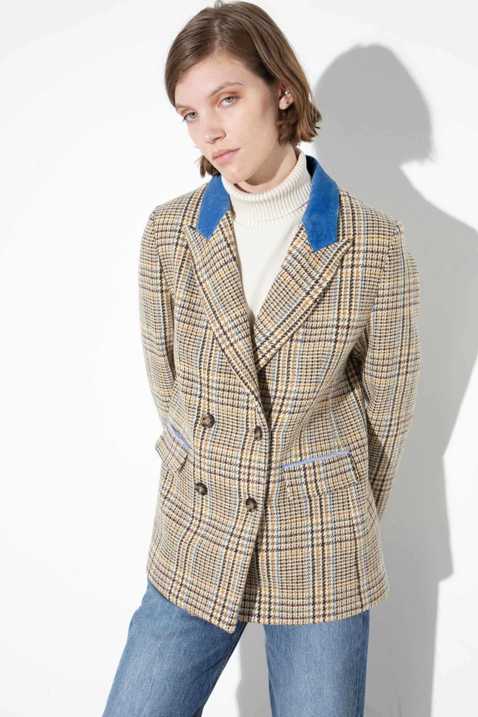 Blazer In Wool With Velvet Details Tweed