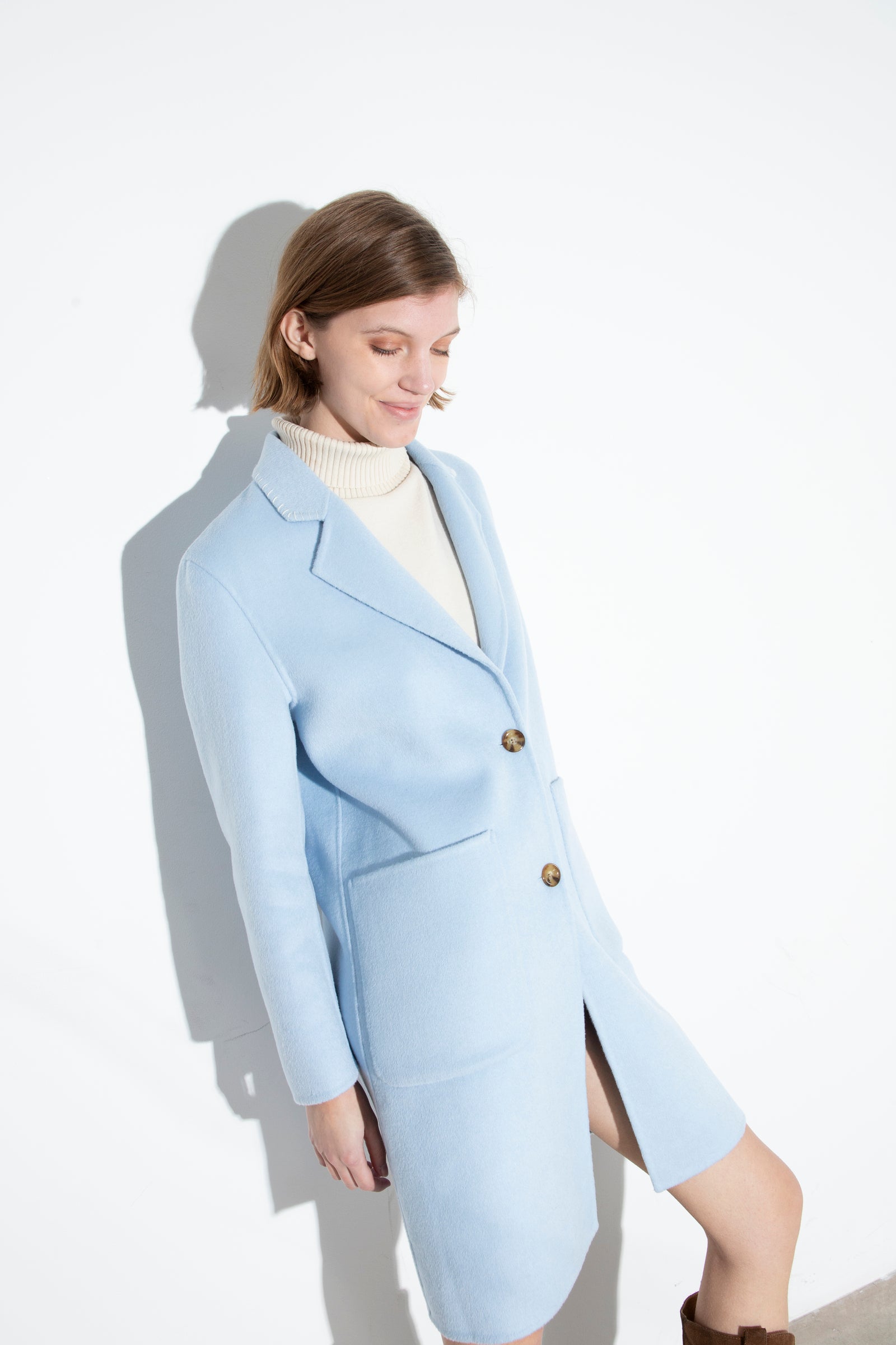 Embroidery Wool Coat Light Blu