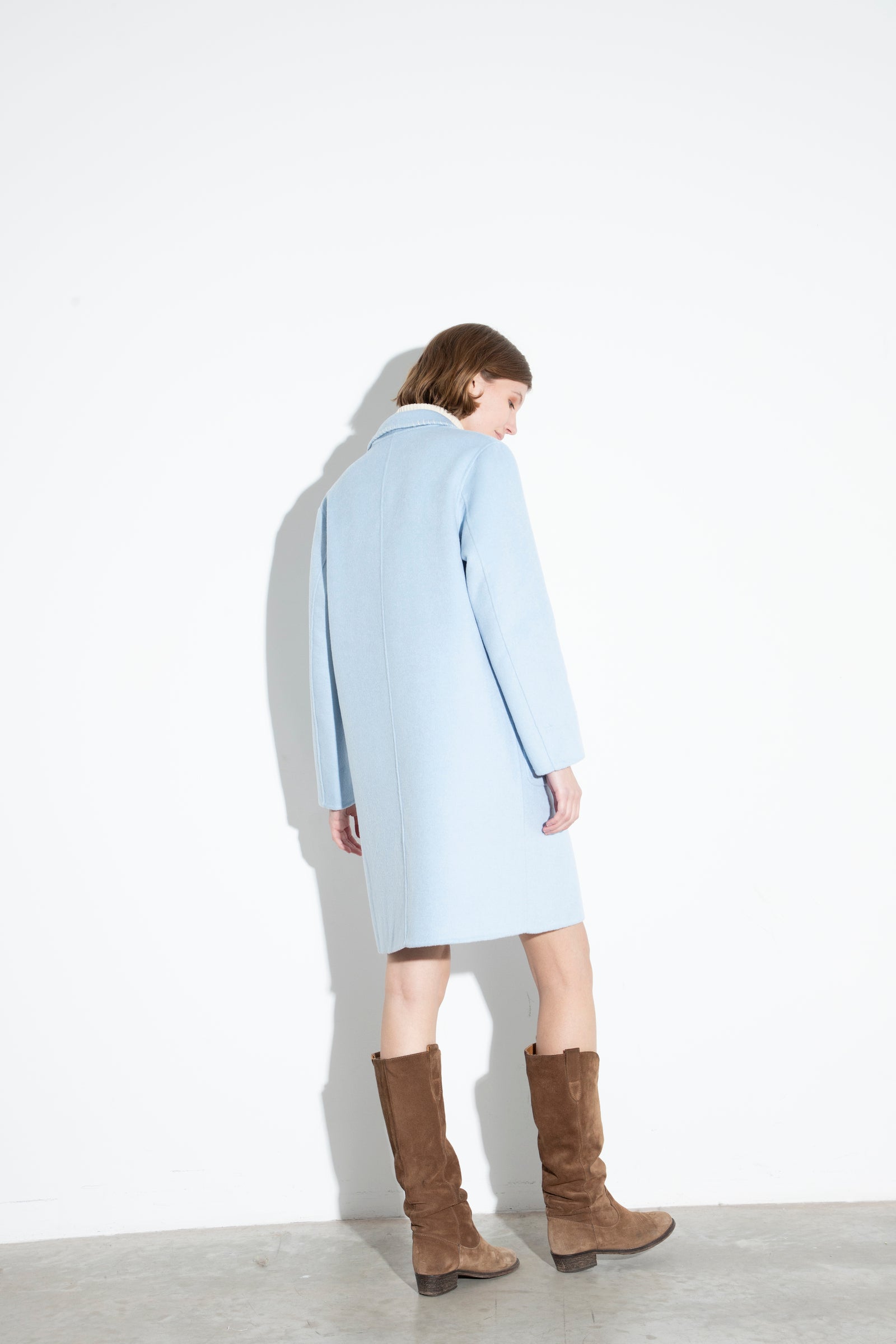 Embroidery Wool Coat Light Blu