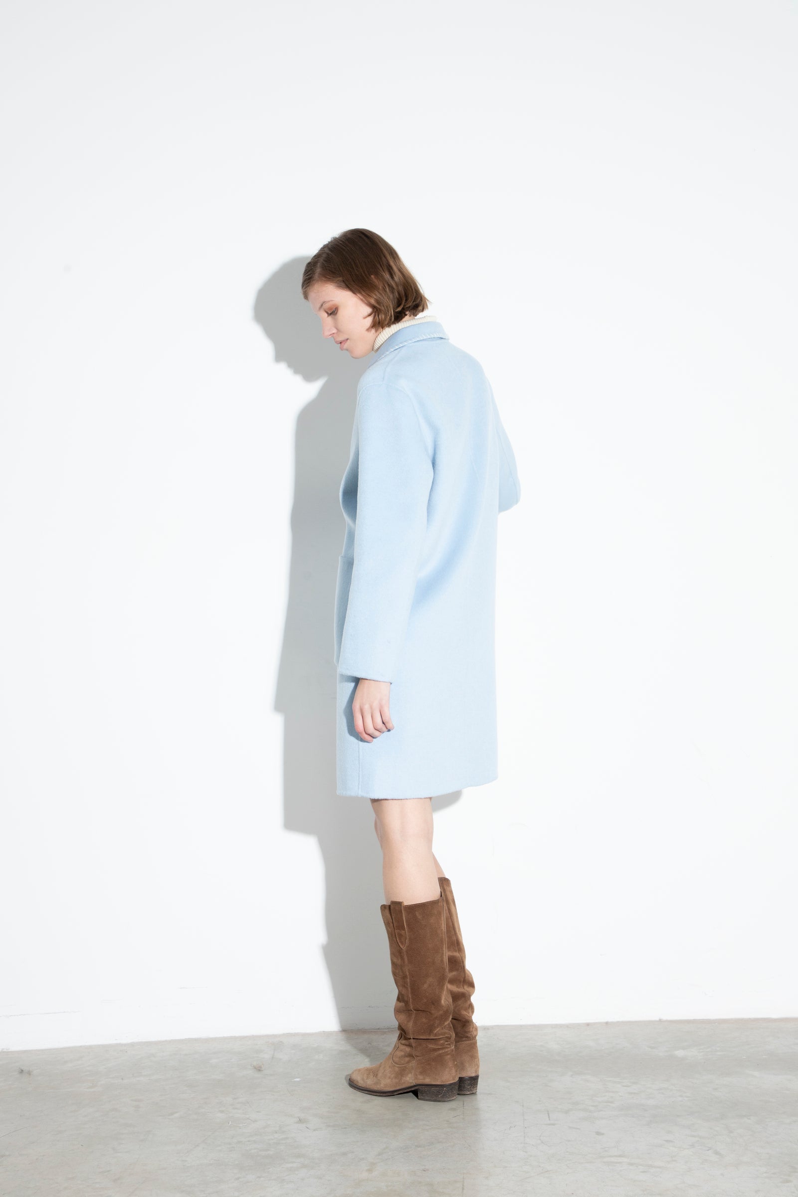 Embroidery Wool Coat Light Blu