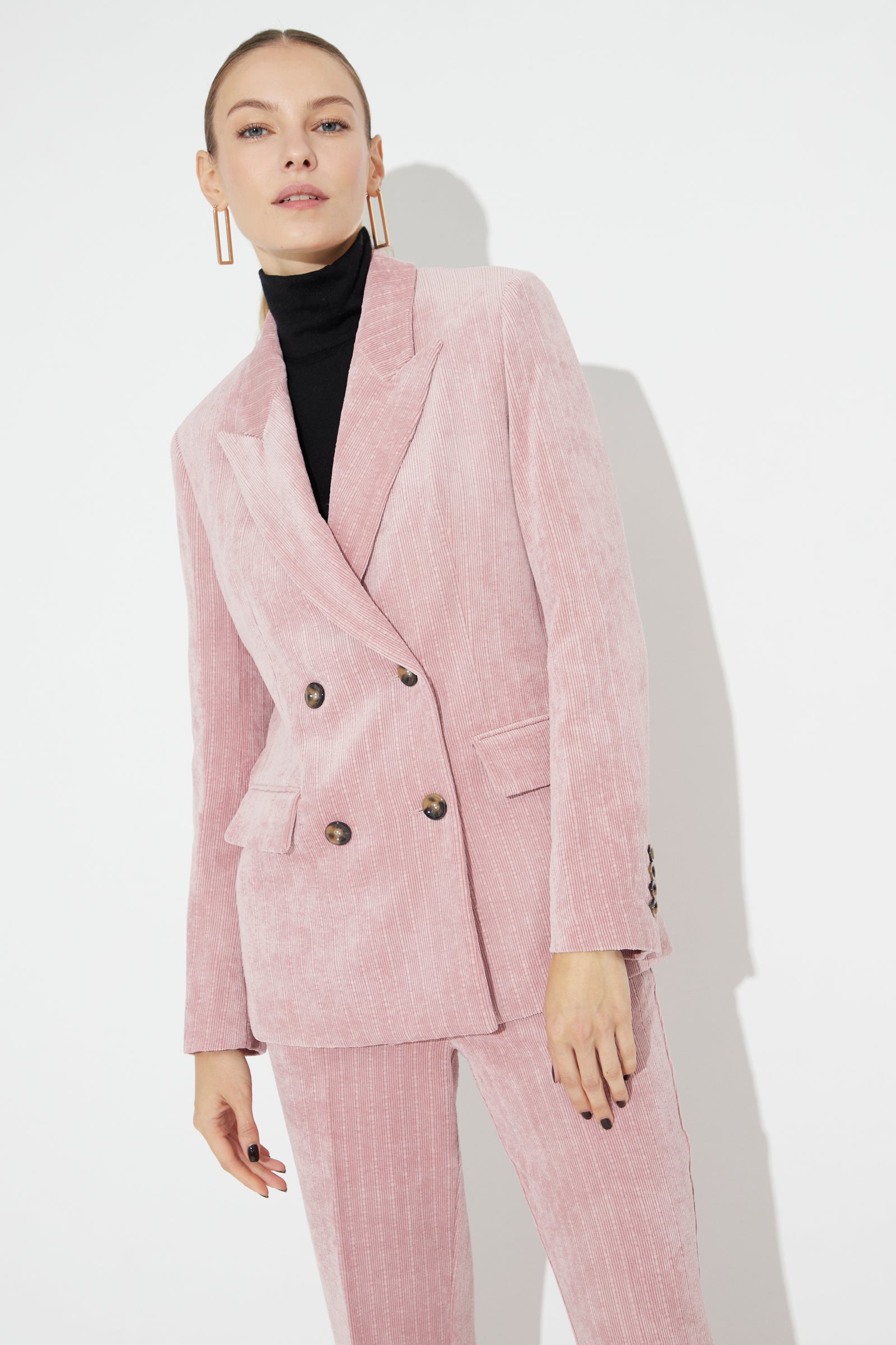 Double-Breasted Velvet Blazer Pink