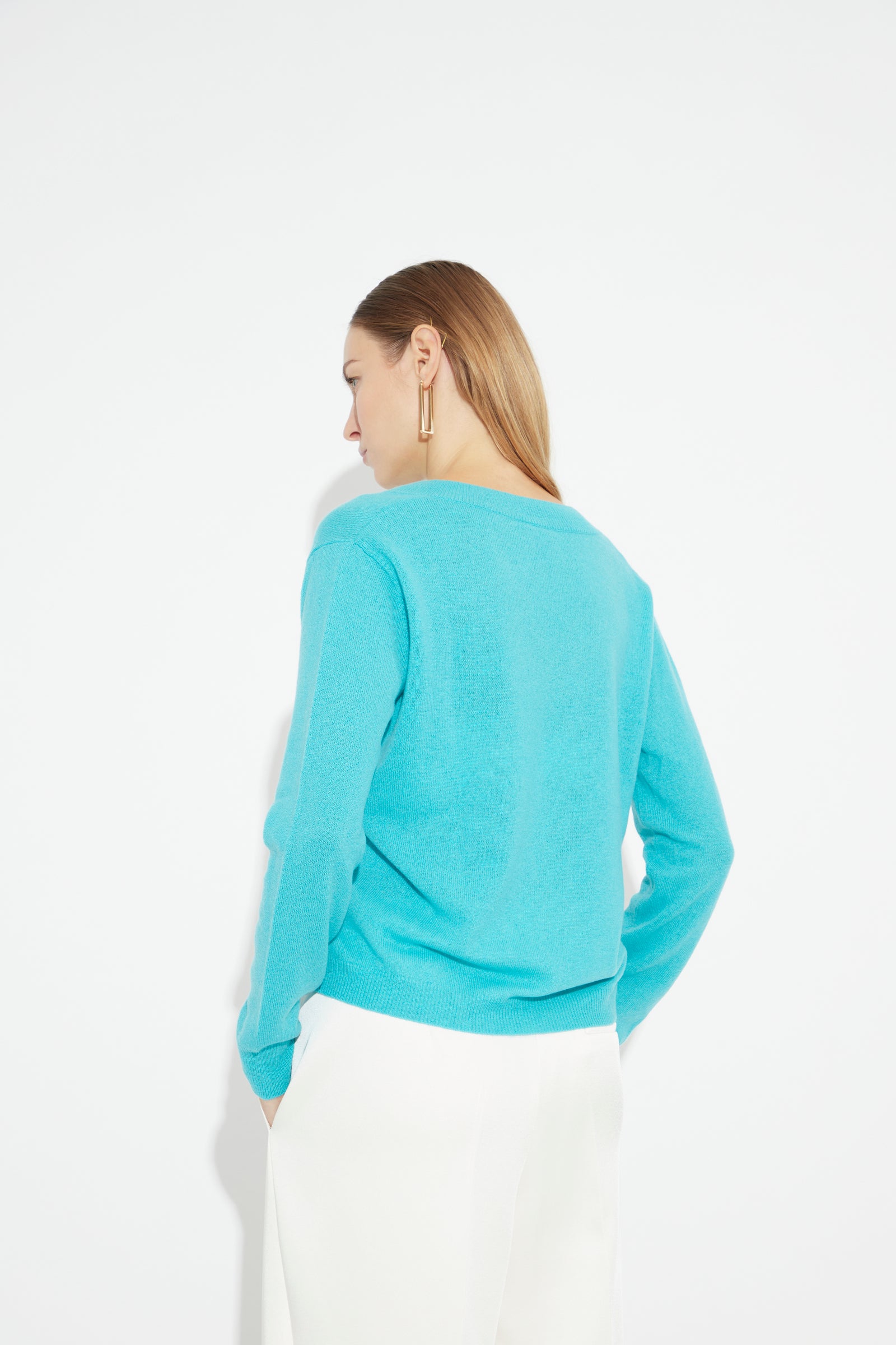 Woman V-Neck Cashmere Sweater Turquoise