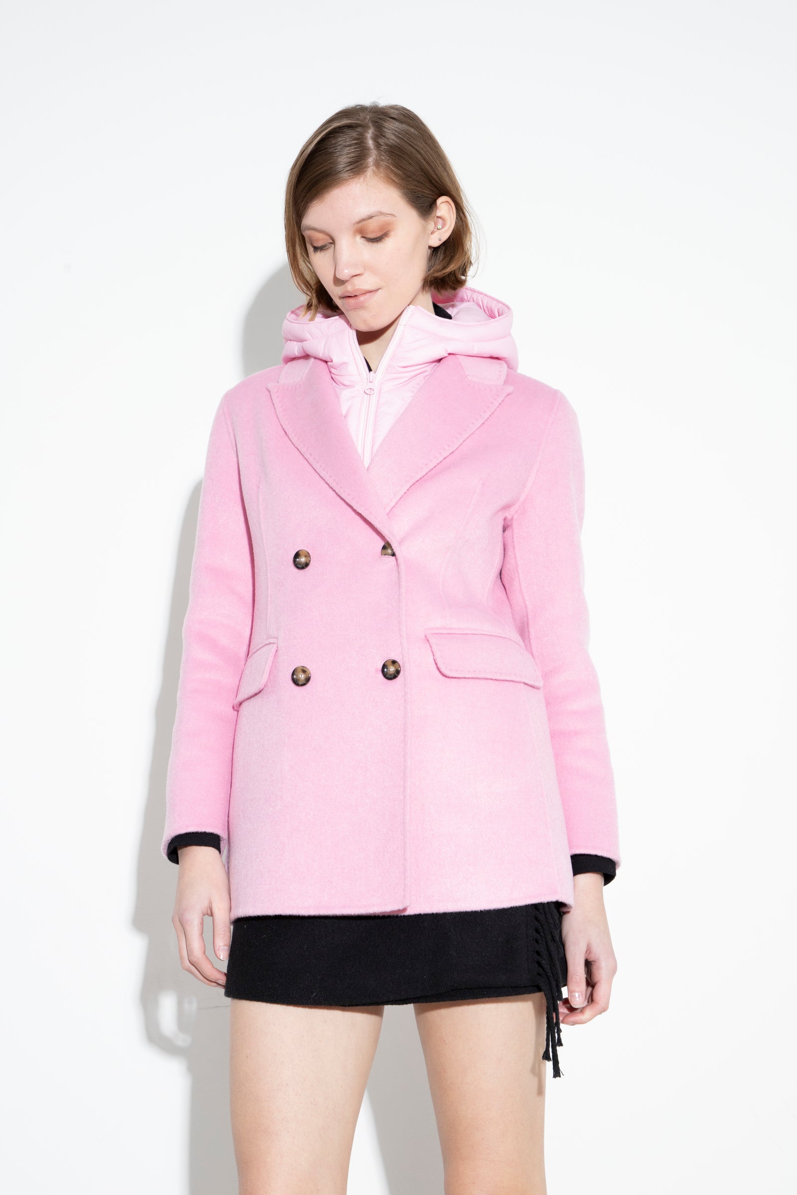 Blazer Wool With Hoodies Pink