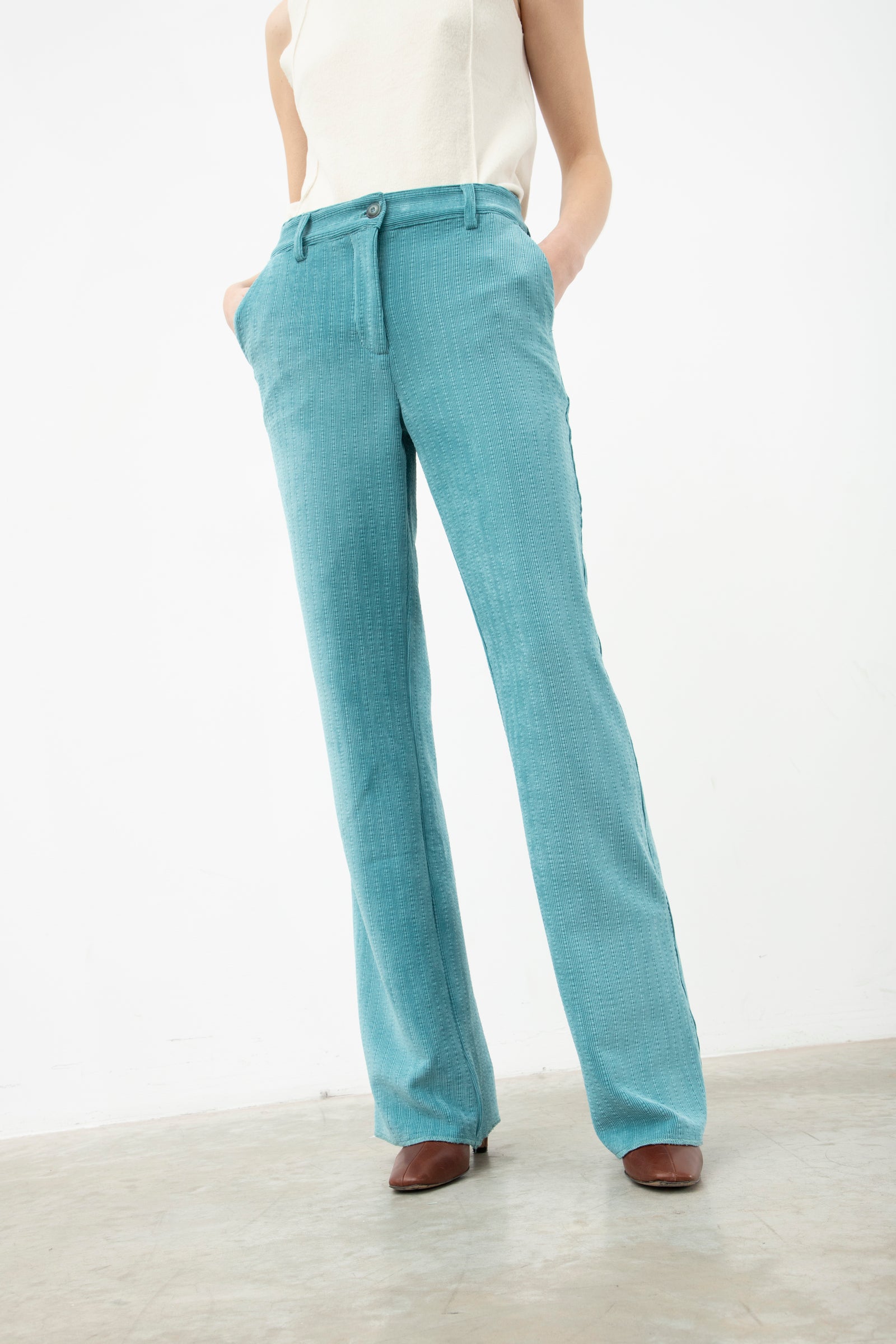 Long Pant In Velvet Light Blu