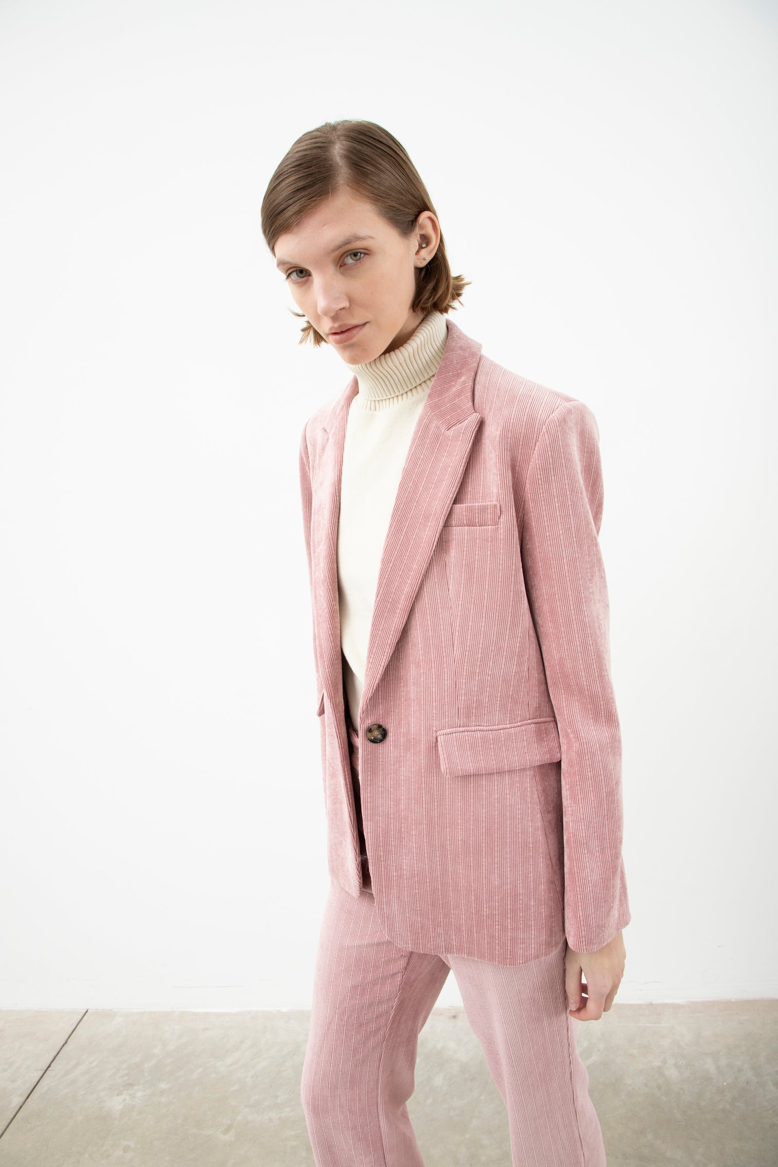 Single-Breasted Velvet Blazer Pink